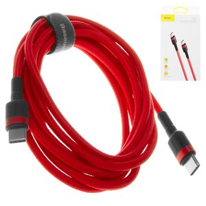 USB кабель Baseus Cafule, 2xUSB тип C, 200 см, 3 A, красный, в нейлоновой оплетке, #CATKLF H09