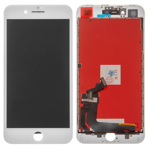 Дисплей для iPhone 8 Plus, білий, з рамкою, Copy, Tianma, з пластиками камери та давача наближення