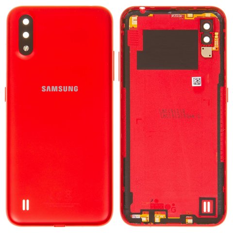 Задня панель корпуса для Samsung A015 Galaxy A01, червона, із склом камери, з боковою кнопкою