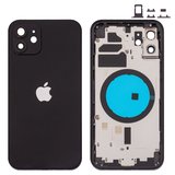 Корпус для iPhone 12, черный, с держателем SIM-карты, с боковыми кнопками