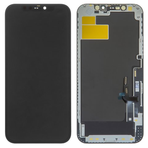 Дисплей для iPhone 12, iPhone 12 Pro, чорний, з рамкою, Original PRC , з пластиками камери та давача наближення, Self welded OEM