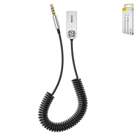 AUX кабель Baseus BA01, USB тип A, TRRS 3.5 мм, 50 см, черный, серый, пружина , #CABA01 01