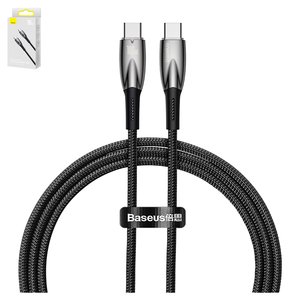 USB кабель Baseus Glimmer, 2xUSB тип C, 100 см, 100 Вт, черный, с индикатором, в нейлоновой оплетке, #CADH000701
