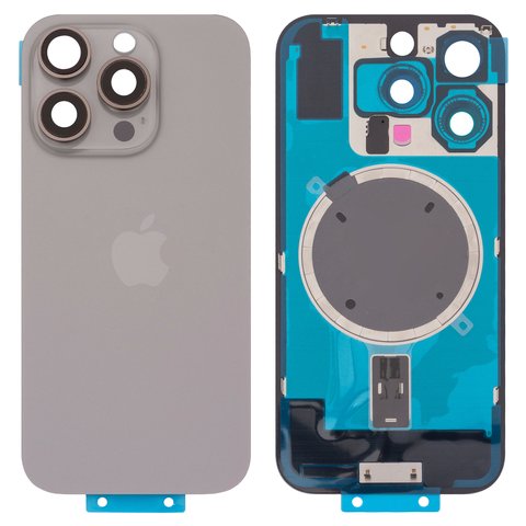 Задня панель корпуса для iPhone 16 Pro, сіра, із склом камери, Original PRC , natural titanium