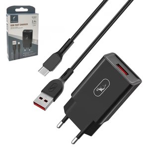 Мережевий зарядний пристрій SkyDolphin SC36V, 12 Вт, чорний, з micro USB кабелем тип В, 1 порт