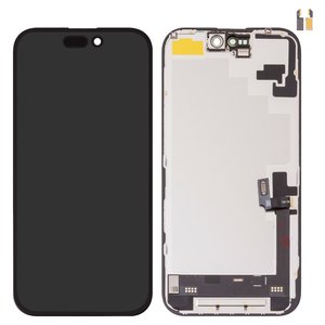 Дисплей для iPhone 16, черный, с рамкой, High Copy, без микросхемы, AMOLED , DD OLED soft