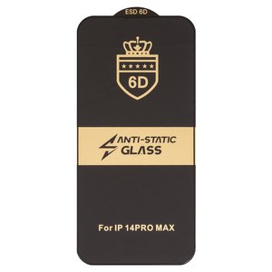 Захисне скло ESD 6D для Apple iPhone 14 Pro Max, сумісне з чохлом, Full Glue, Anti Static, без упаковки , чорний
