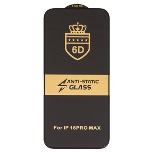 Захисне скло ESD 6D для Apple iPhone 16 Pro Max, сумісне з чохлом, Full Glue, Anti Static, без упаковки , чорний
