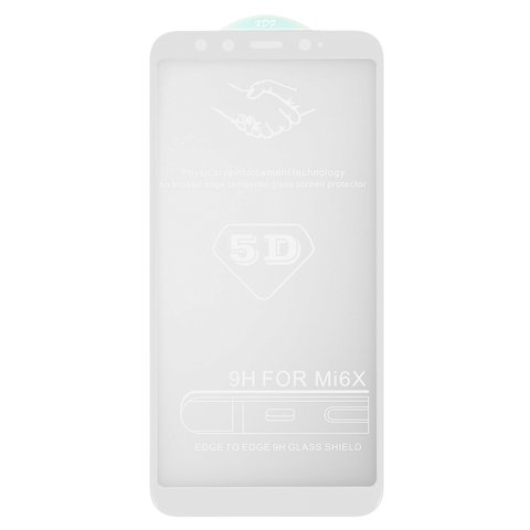 Tempered Glass Screen Protector All Spares compatible with Xiaomi Mi 6X, Mi A2, 5D Full Glue, white, the layer of glue is applied to the entire surface of the glass, M1804D2SG, M1804D2SI 