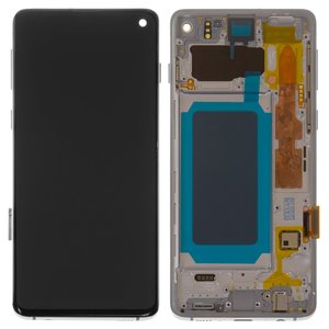 Pantalla LCD puede usarse con Samsung G973 Galaxy S10, blanco, con marco, original vidrio reemplazado 
