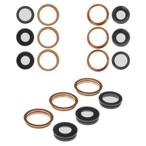 Vidrio de cámara puede usarse con iPhone 11 Pro Max, dorado, con marcos, juego de 6 uds., matte gold