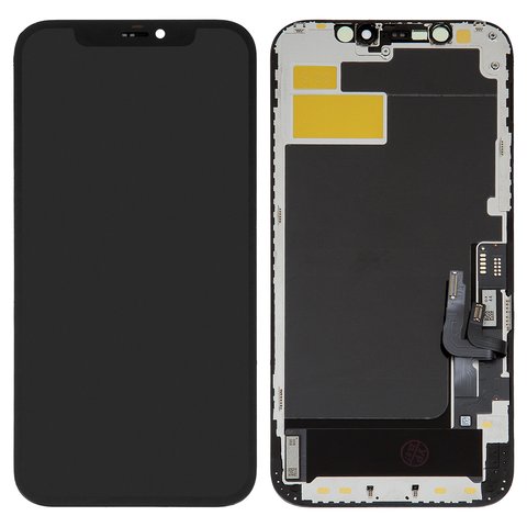 LCD compatible with iPhone 12, iPhone 12 Pro, black, with frame, HC, with camera and proximity sensor plastics, OLED , XY OEM soft 