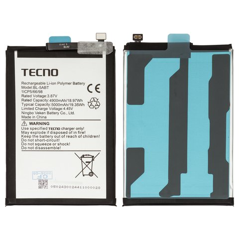 Battery BL 5ABT compatible with Tecno Spark 30 KL6 , Spark 30C, Li Polymer, 3.87 V, 5000 mAh, Original PRC  