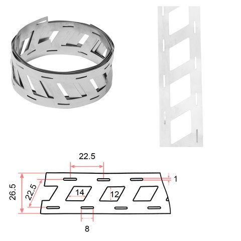 Cinta de níquel para soldar baterías 21700 2P, 0.2 mm, 22.5 mm, 1 m, acero niquelado, oblicua