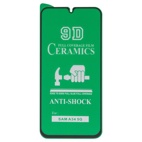 Protective Film Ceramics compatible with Samsung A346 Galaxy A34 5G, black, Full Glue, compatible with case, the layer of glue is applied to the entire surface of the glass