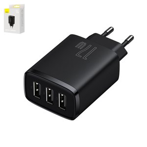 Adaptador de red Baseus Compact Charger, 17 W, negro, 3 puertos, #CCXJ020101
