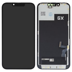Pantalla LCD puede usarse con iPhone 13, negro, con marco, HC, OLED , GX OEM hard