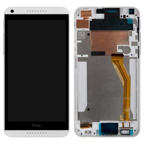 Дисплей для HTC Desire 816, білий, з рамкою, з жовтим шлейфом