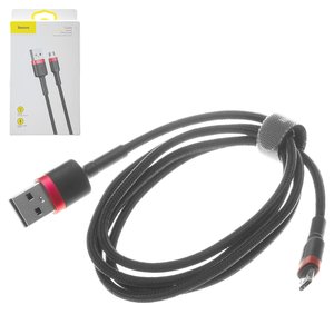 USB кабель Baseus Cafule, USB тип A, micro USB тип B, 100 см, 2,4 А, чорний, червоний, двосторонній micro USB тип B, в нейлоновому обплетенні, #CAMKLF B91