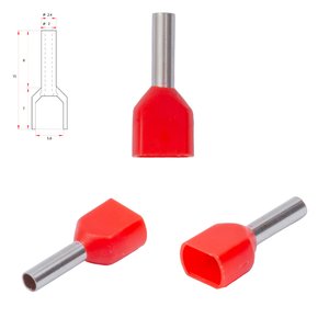 Наконечник TE1008, для 2х проводів, трубчастий, ізольований, червоний, 10 шт., 1 мм², 8 мм