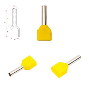 Наконечник TE1510, для 2х проводів, трубчастий, ізольований, жовтий, 10 шт., 1,5 мм², 10 мм