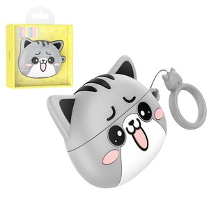 Гарнітура Hoco EW48, бездротова, сіра, біла, з силіконовим чохлом, misty cat, #6942007609982